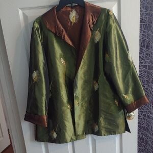 Grace Chuang Green and Brown Reversible Embroidered Jacket